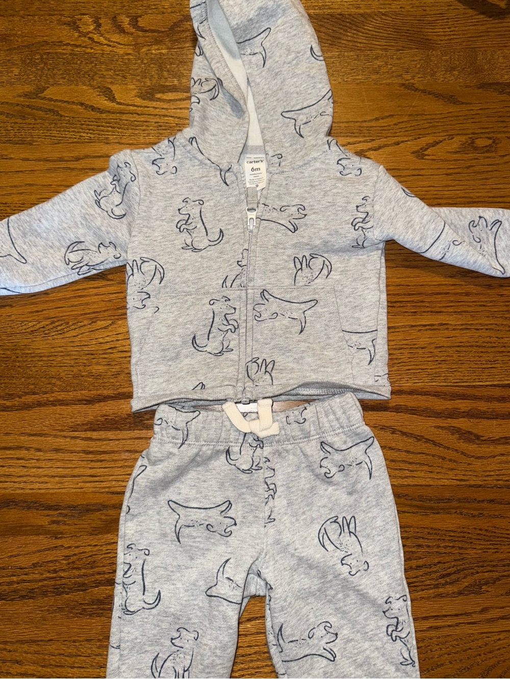 Carters 6M Light Gray Toddler Hoodie & Jogger Set - Dino Print